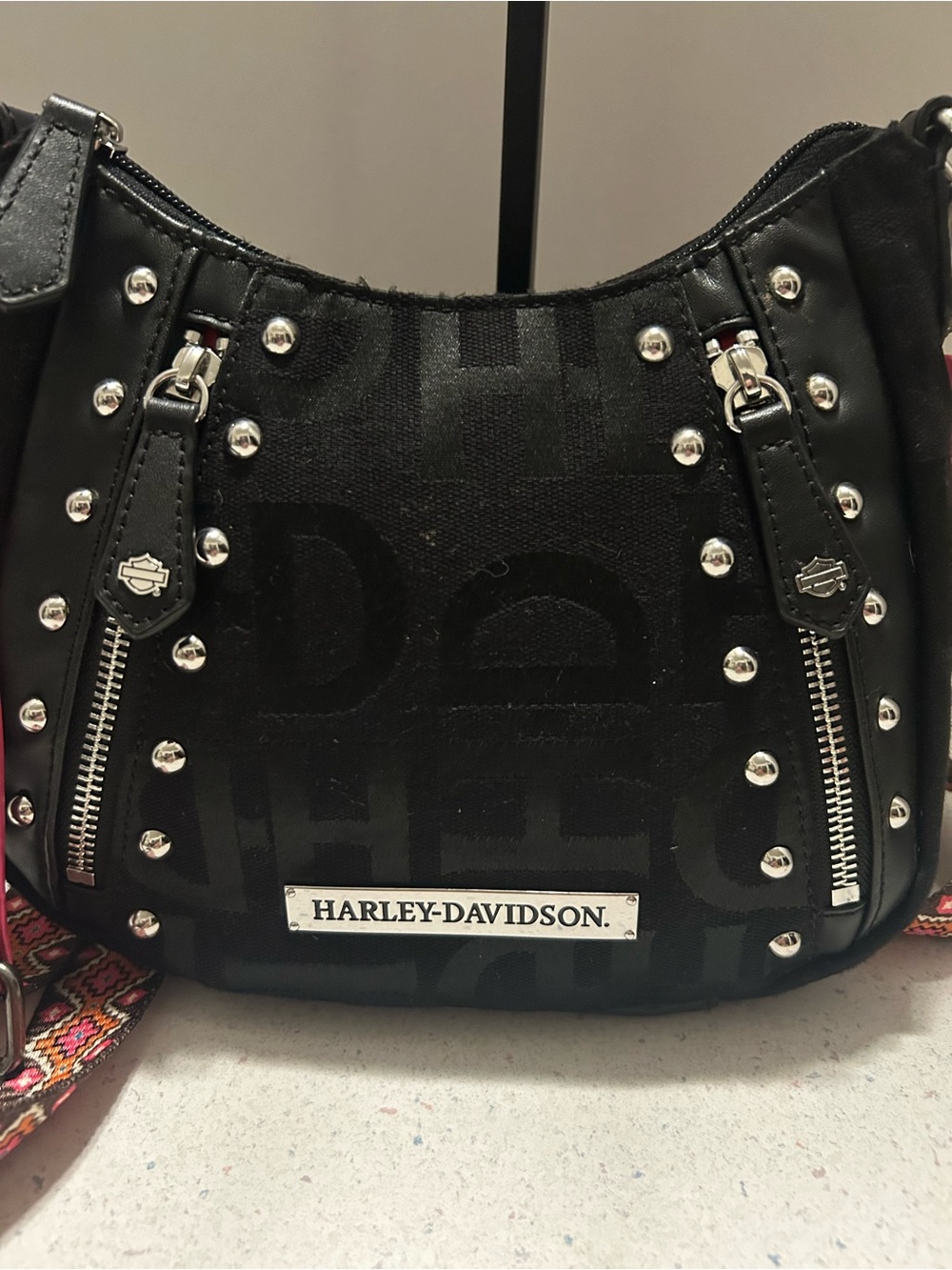 Harley-Davidson Black Studded Shoulder Bag with Silver Accents